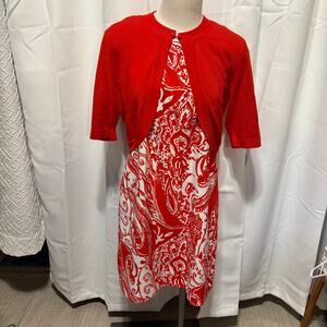 Perceptions NY OrangeWhite Sleeveless Midi Dress w/ Matching sweater size 12